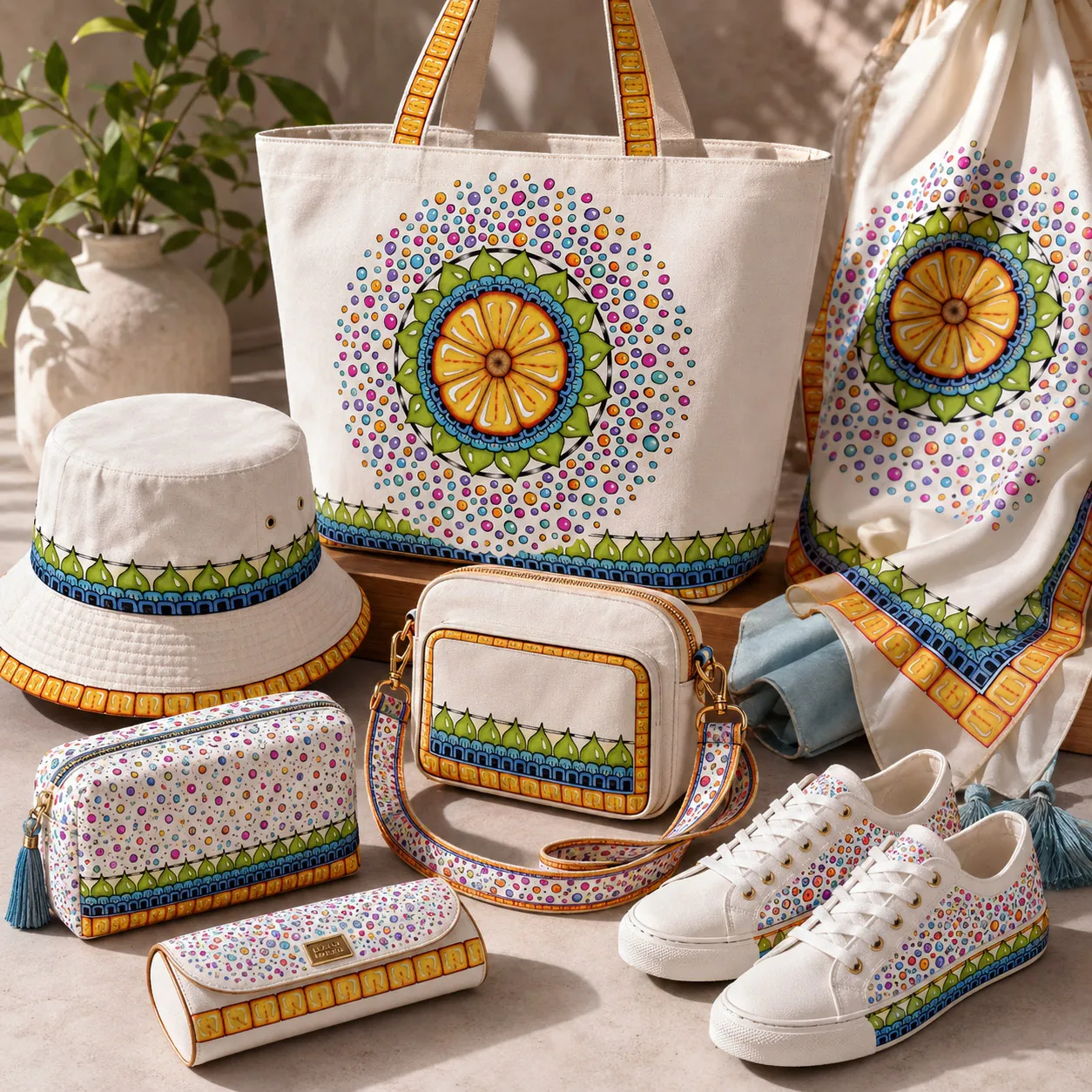 Fashion accessories featuring the Surrender to Grace design system.