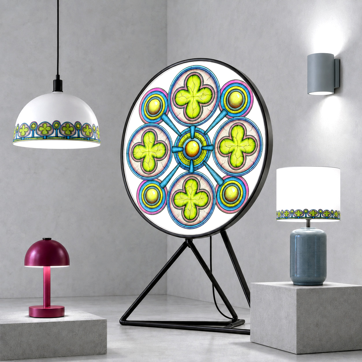 Contemporary lighting featuring the Ancestral Luck design system.