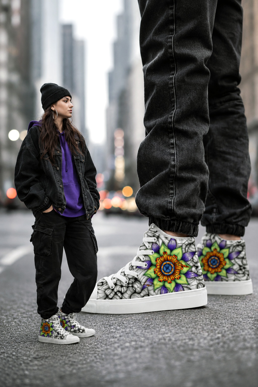 Ethereal patterned sneakers shown in a product mockup