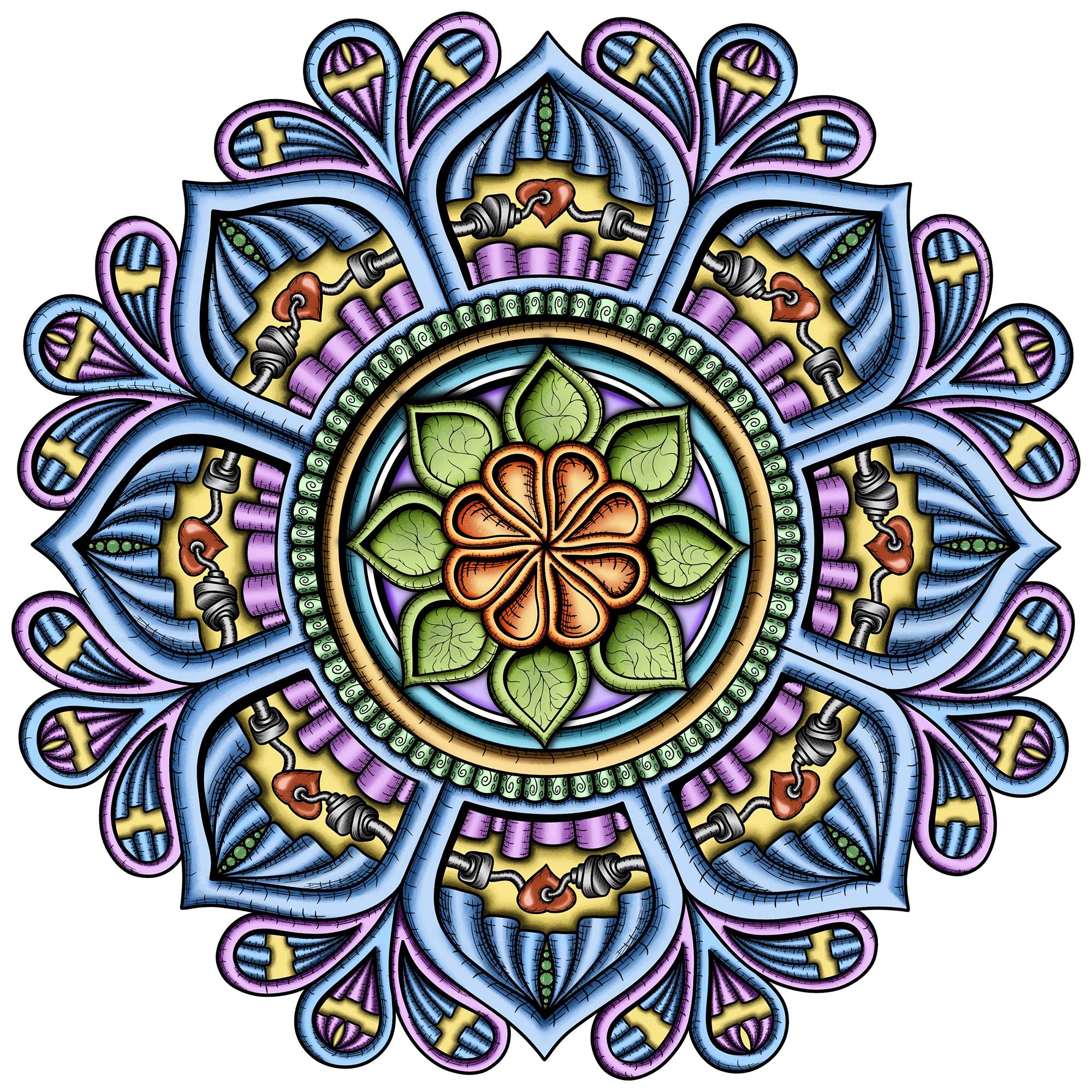 Intricate circular Siriusly mandala artwork with multicolored geometric details.