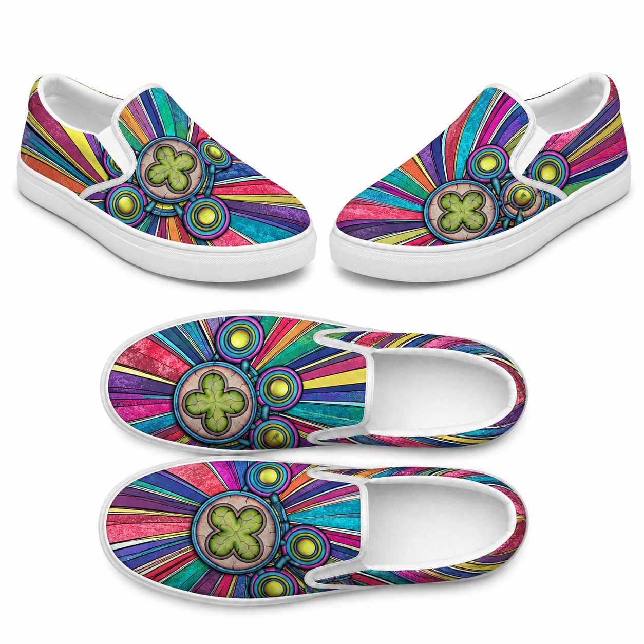 Ancestral Luck | Women’s slip-on canvas shoe collection mockup.
