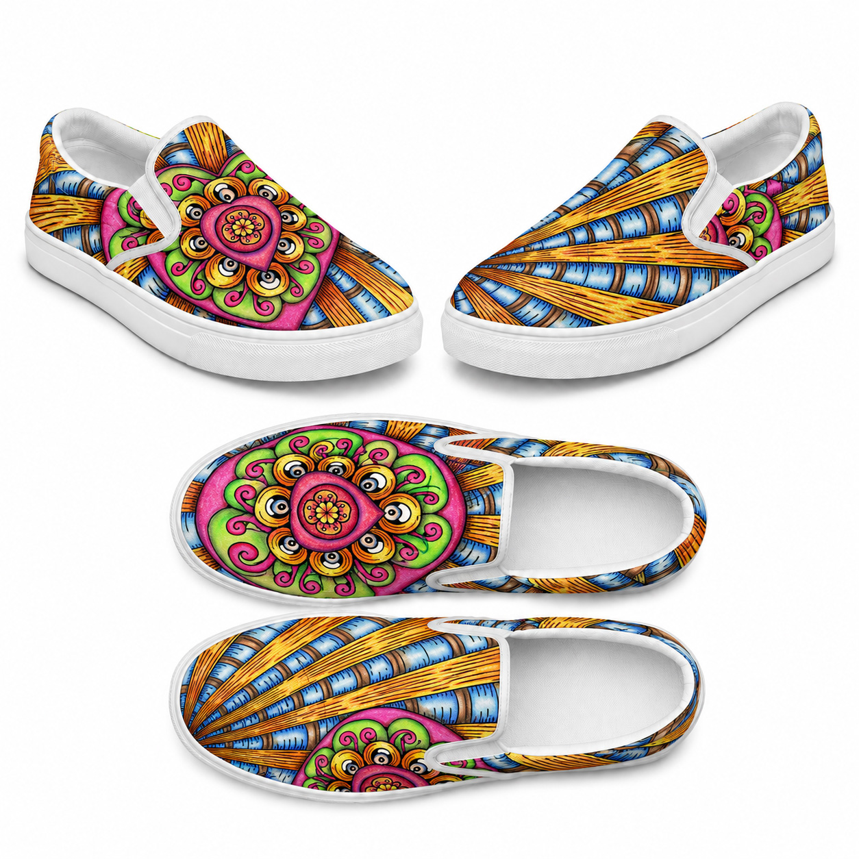 Bursting Heart | Women’s slip-on canvas shoe collection mockup.