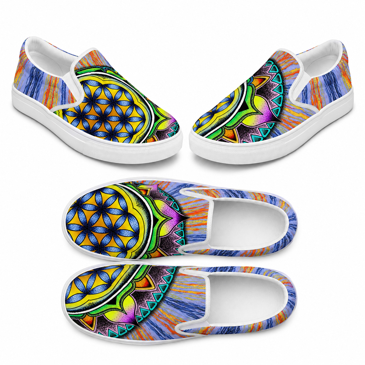 Flower of Life | Women’s slip-on canvas shoe collection mockup.