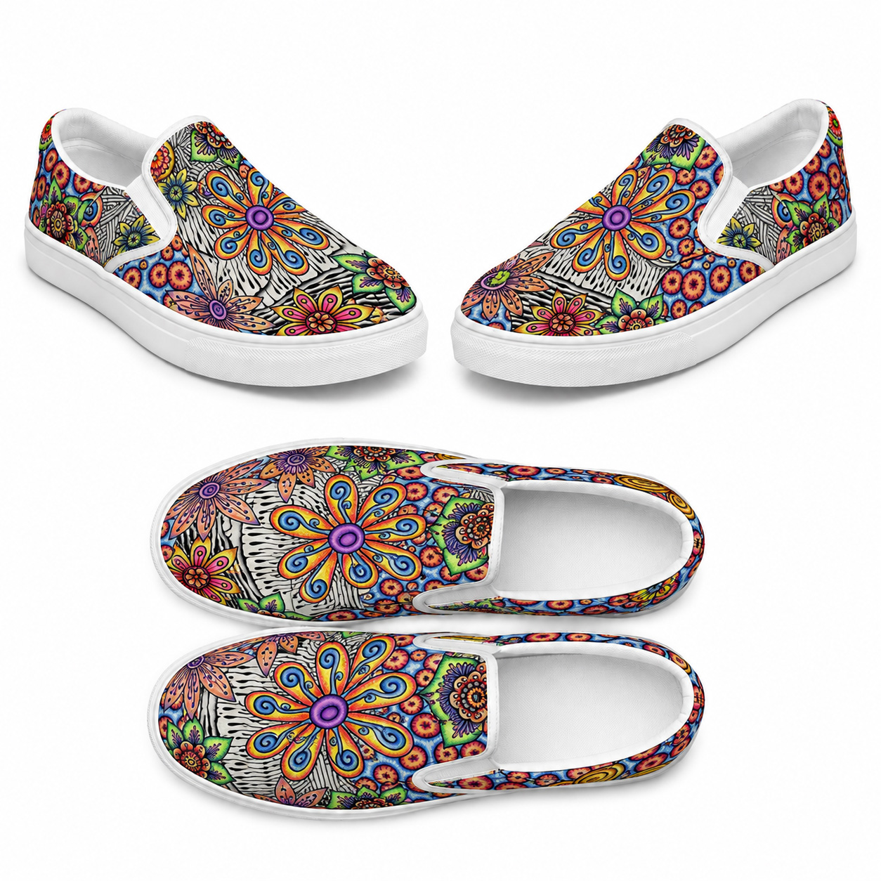 Flowers Over Dark | Women’s slip-on canvas shoe collection mockup.