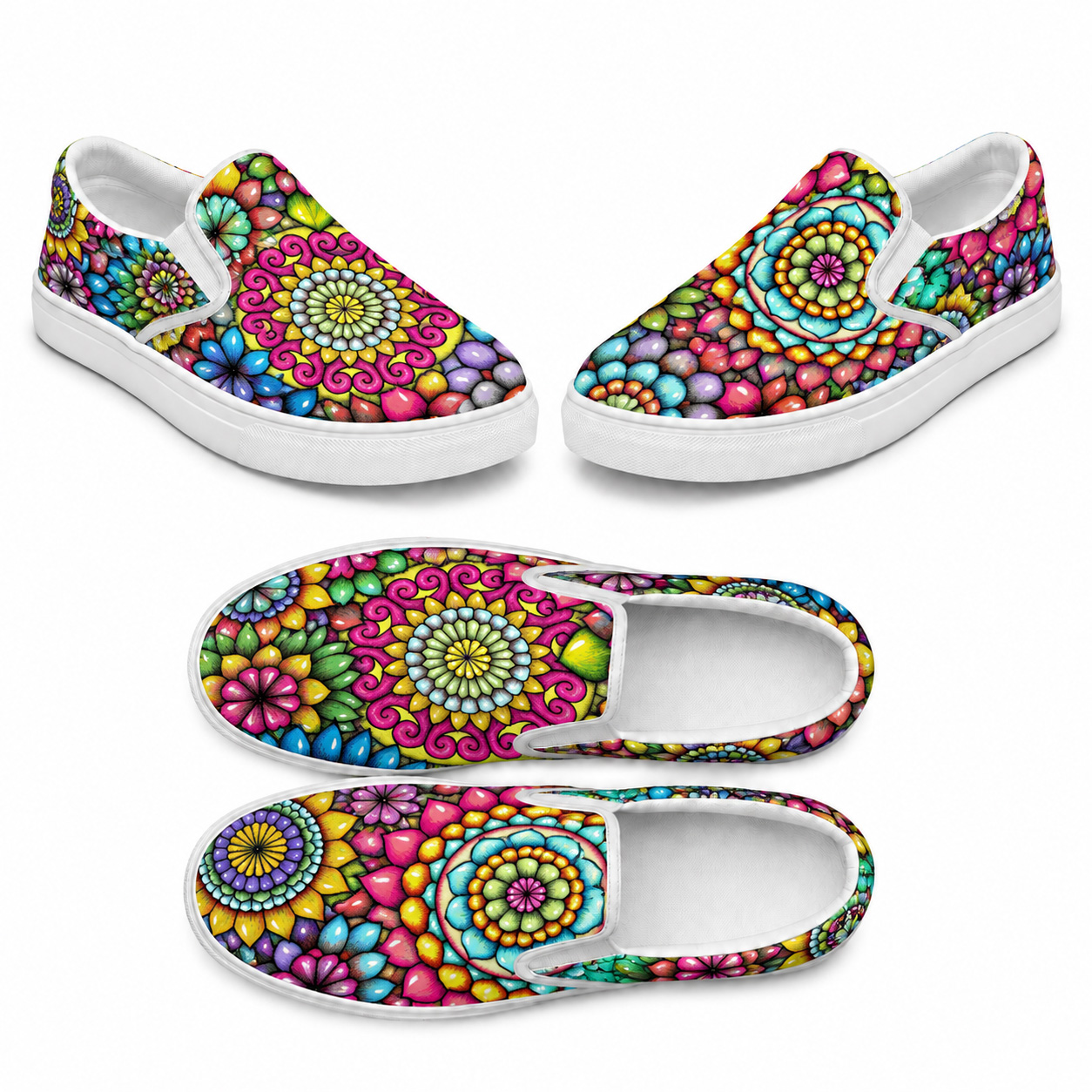Geometry In Bloom | Women’s slip-on canvas shoe collection mockup.