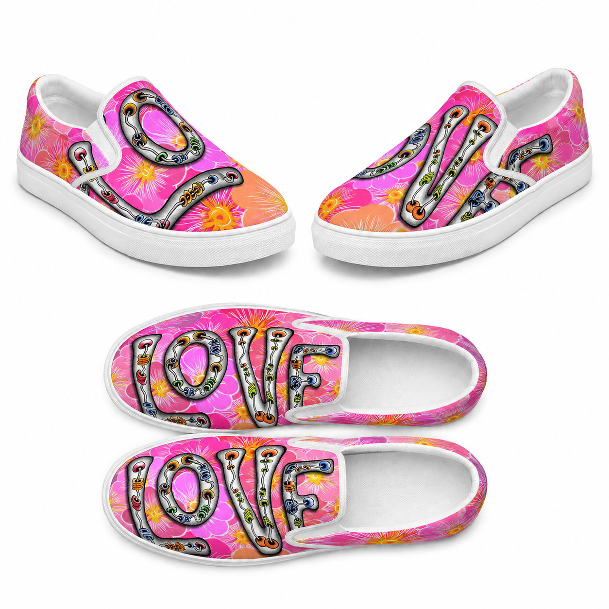 Love | Women’s slip-on canvas shoe collection mockup.
