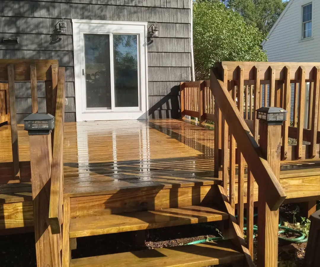 newly stained wooden deck