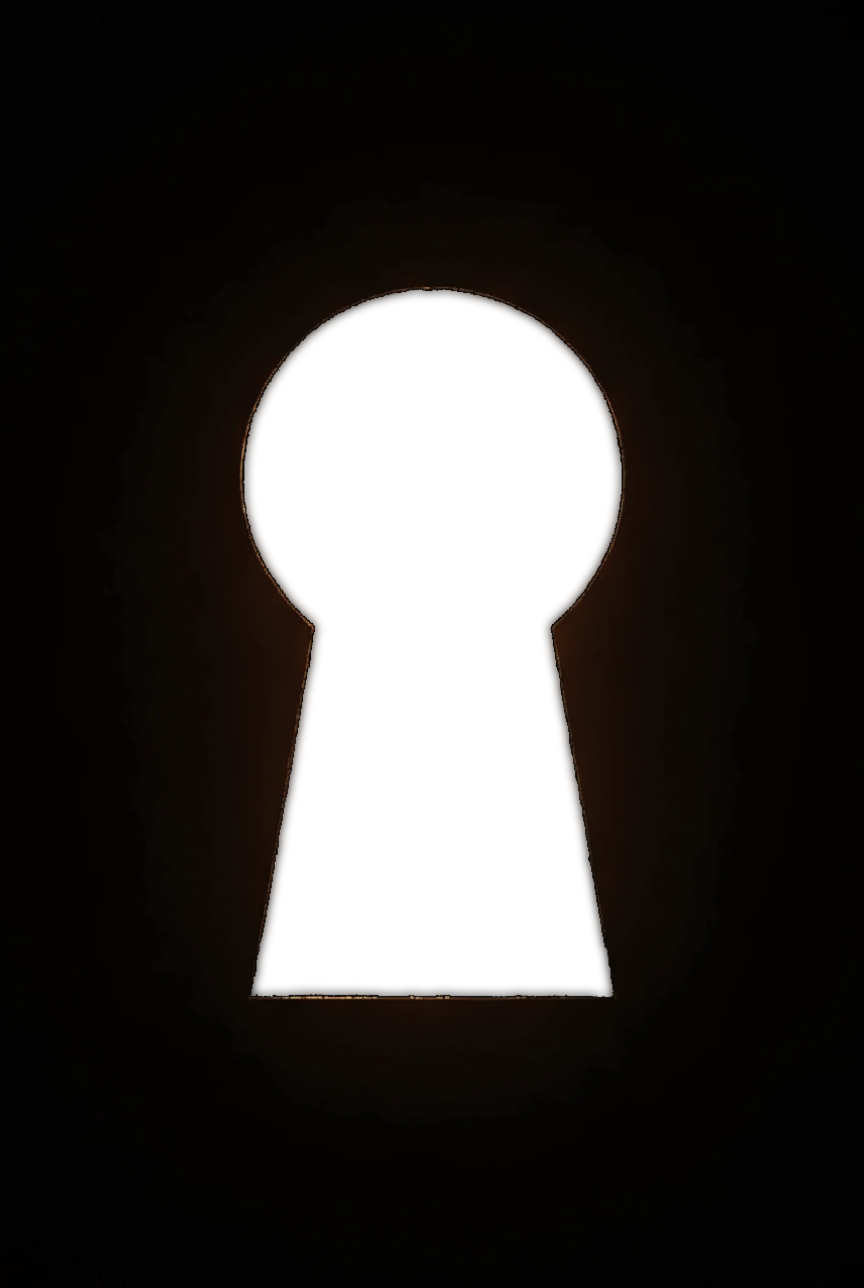 Close-up of a dark keyhole glowing softly around its edges against a black background.