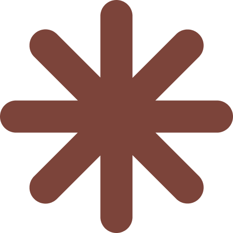 Brown eight-pointed asterisk symbol with rounded ends.