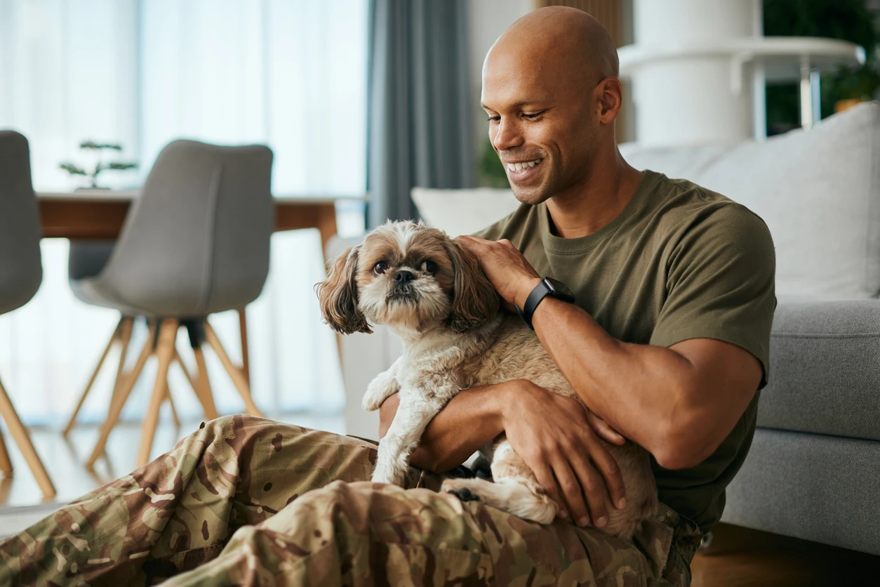 veteran petting dog