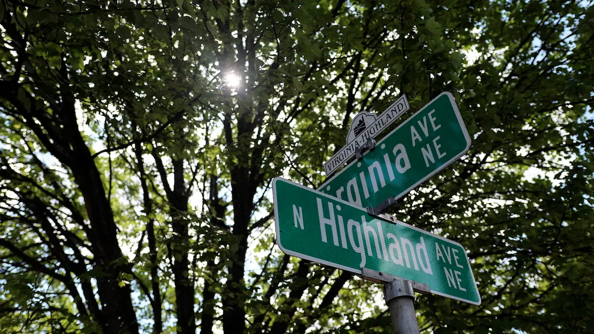 Street signs at the intersection of Virginia Avenue NE and North Highland Avenue NE