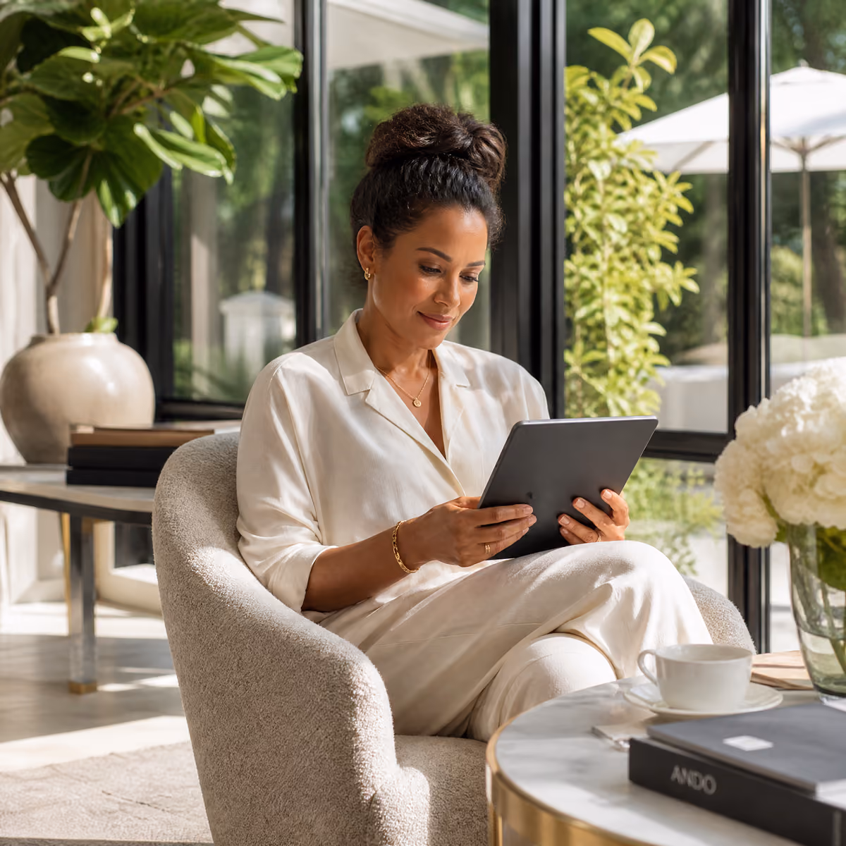 A customer shopping a jewelry store's online shop on a tablet at home