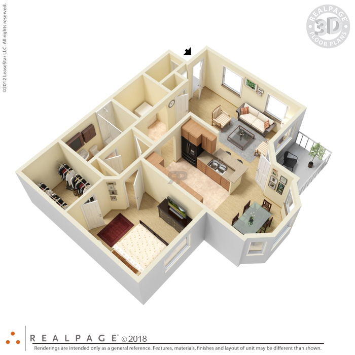 B 1 bed floor plan image 