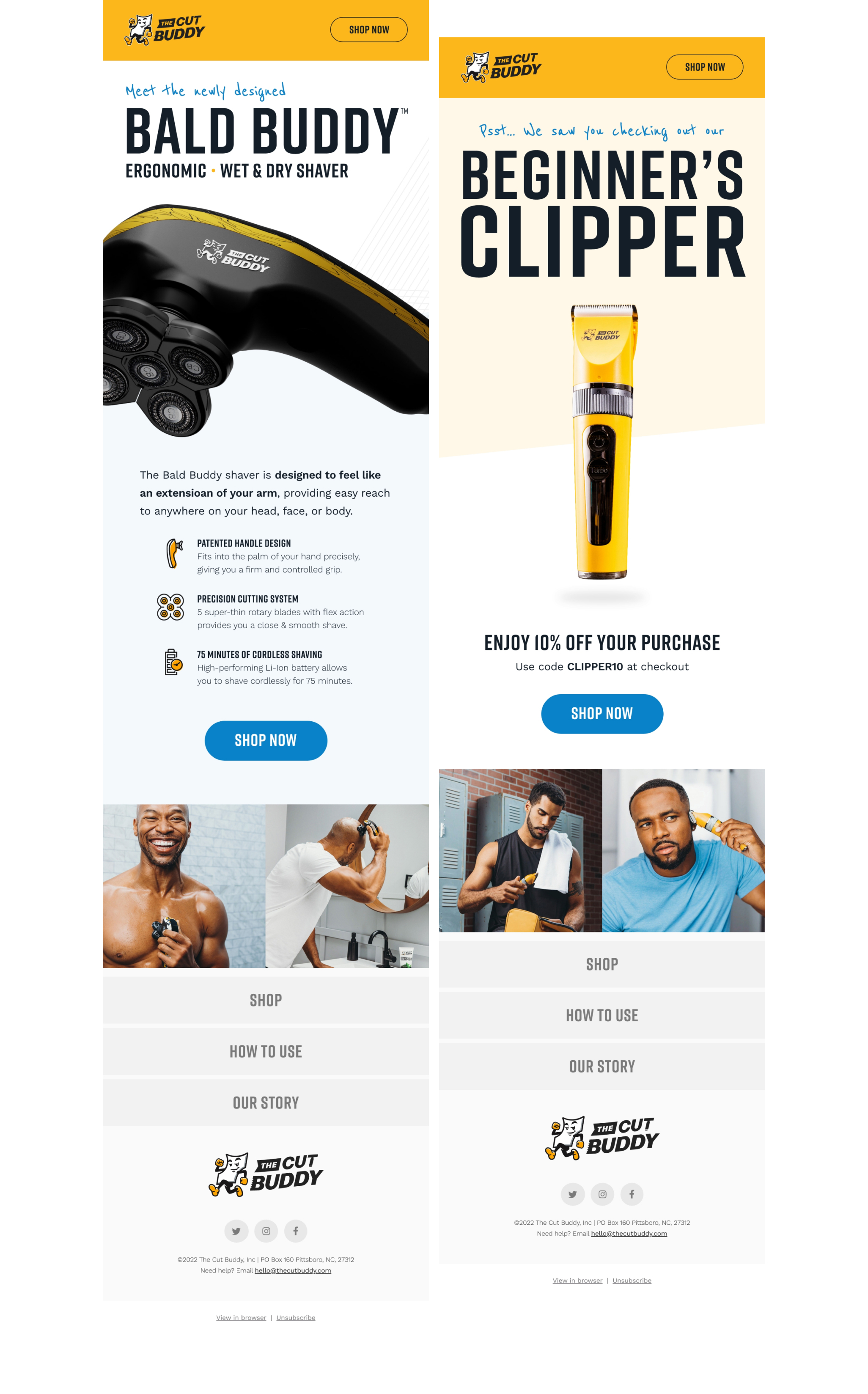 The Cut Buddy email campaign designs