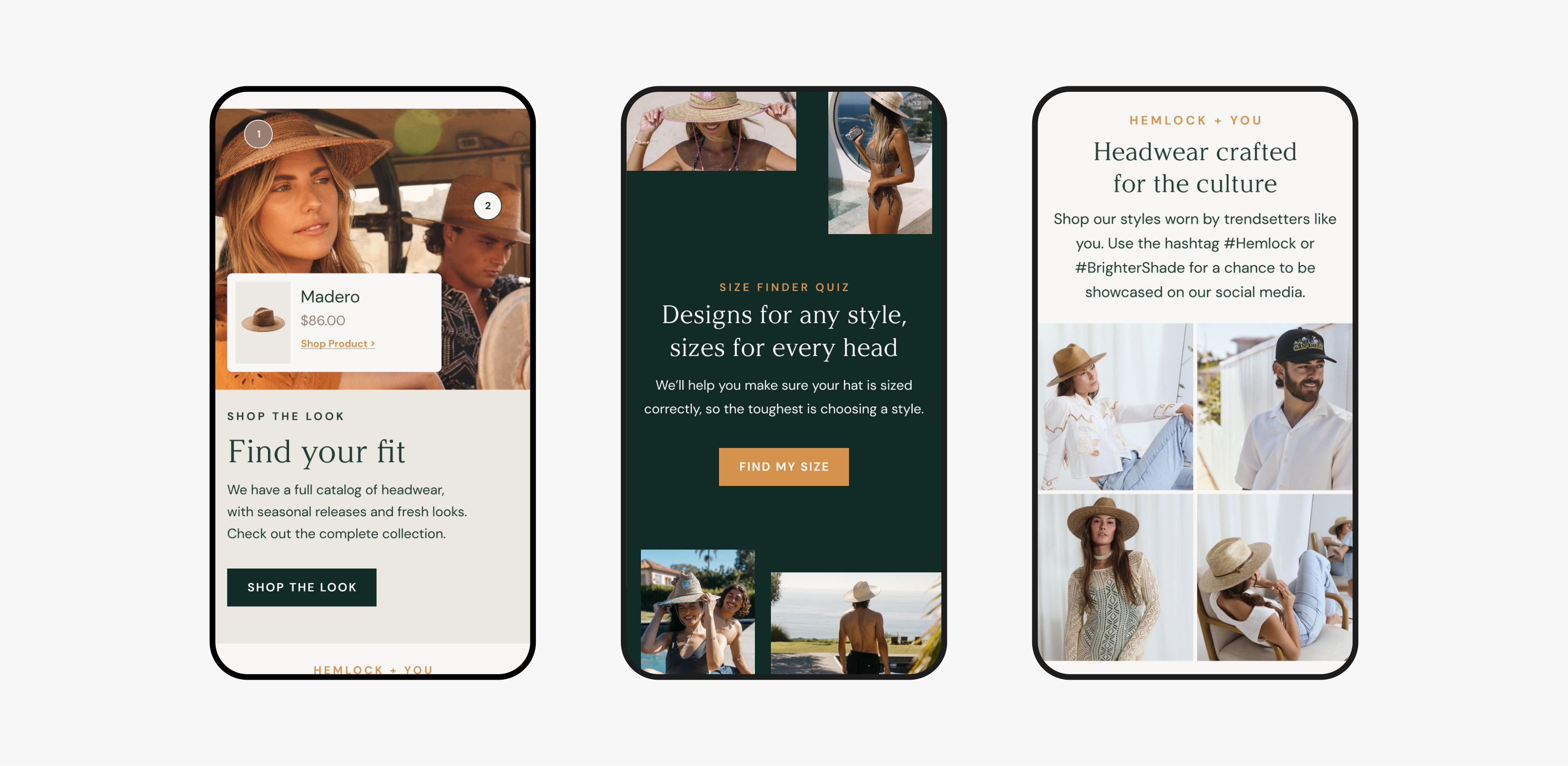 Hemlock Hat Co. additional interface screens