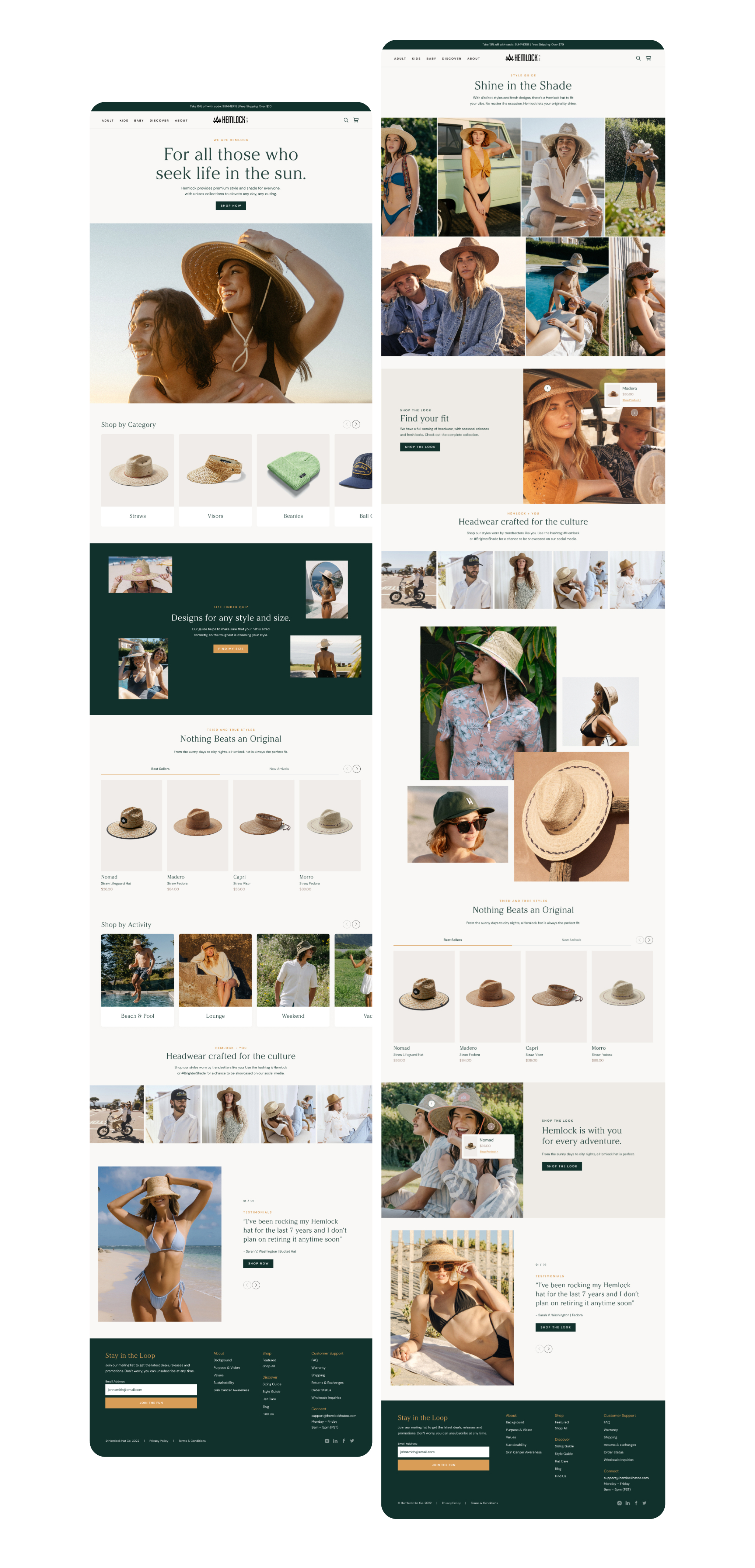 Hemlock Hat Co. full ecommerce page designs