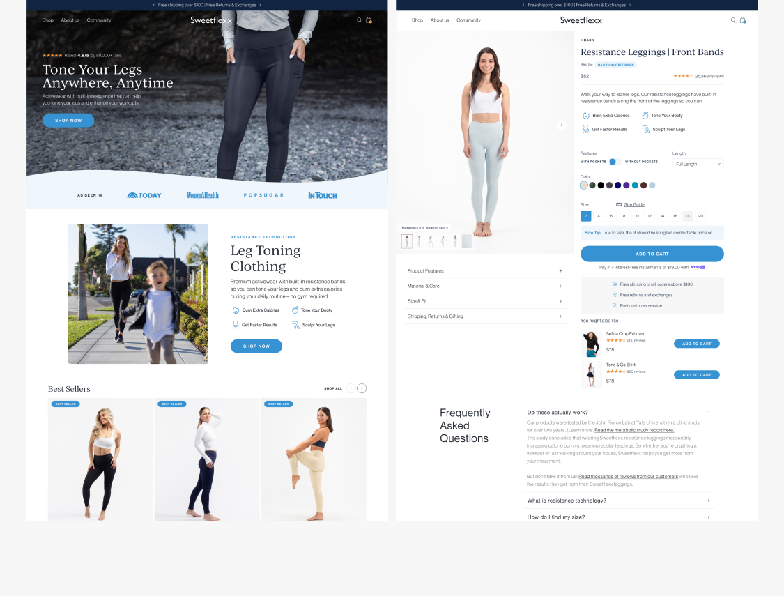 Sweetflexx product detail page and conversion focused updates