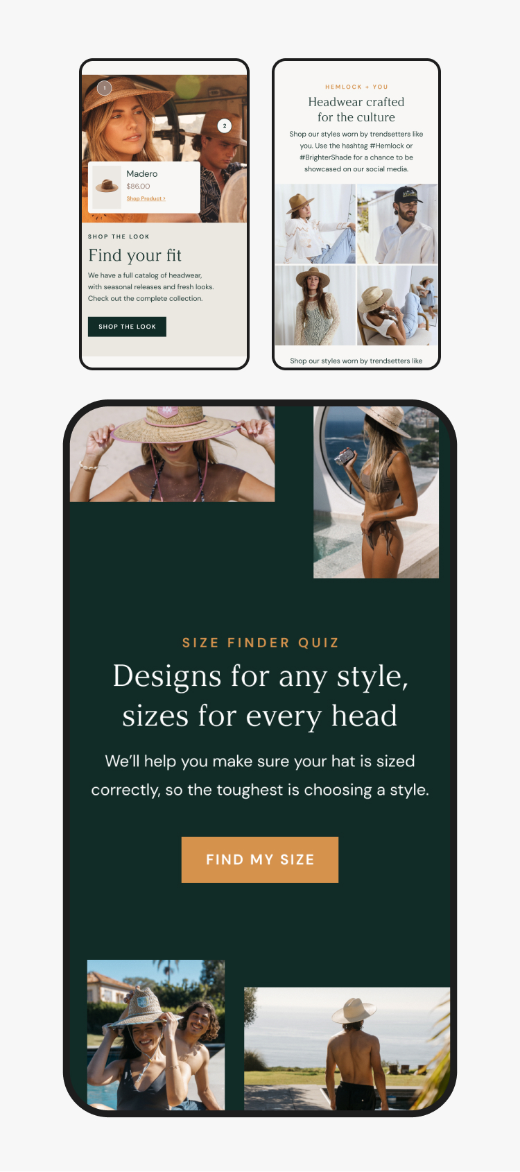 Hemlock Hat Co. additional interface screens