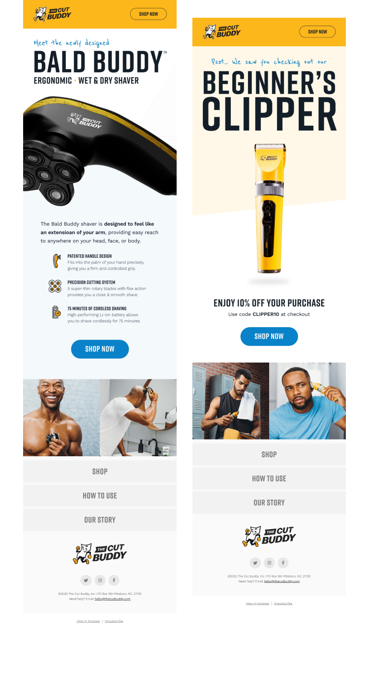 The Cut Buddy email campaign designs