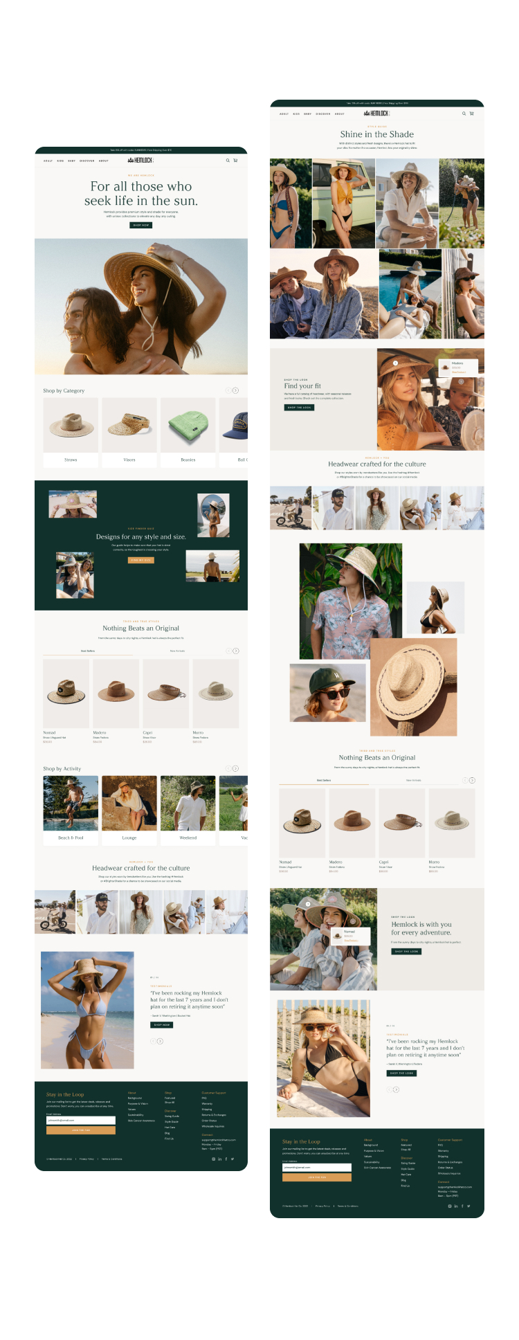 Hemlock Hat Co. full ecommerce page designs