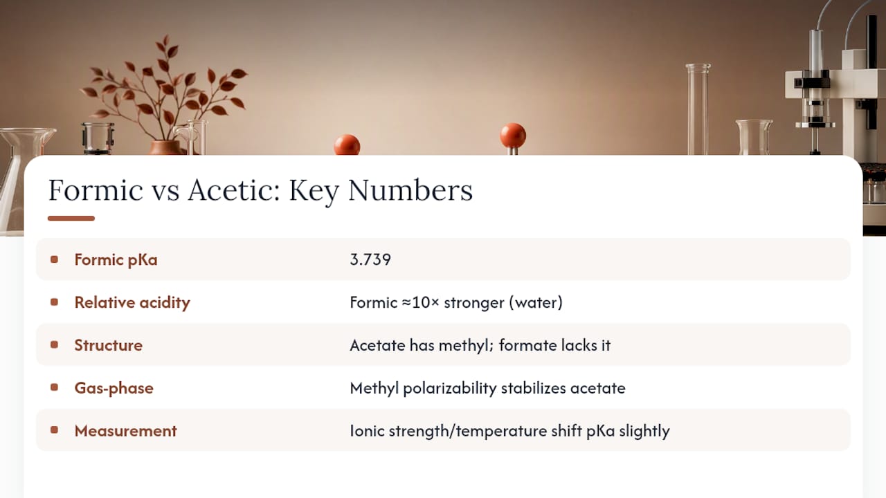 Diagram comparing formic acid and acetic acid pKa and structure