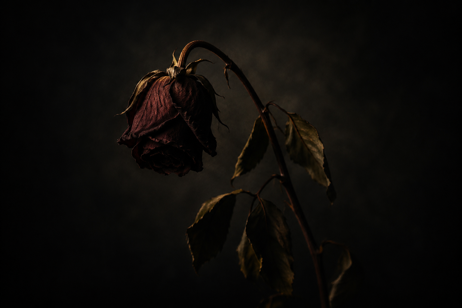 A wilted rose against a dark background