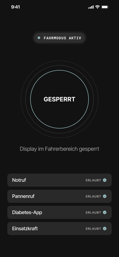 Schuldt Safety App – Fahrmodus aktiv