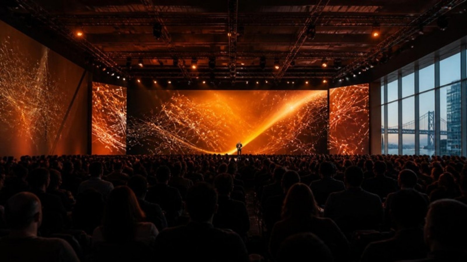 Keynote hall with audience facing a large stage display in San Francisco