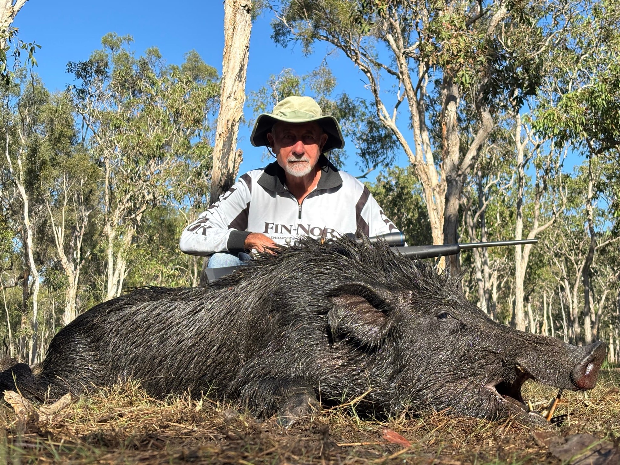 A heavy wild boar taken in open forest country