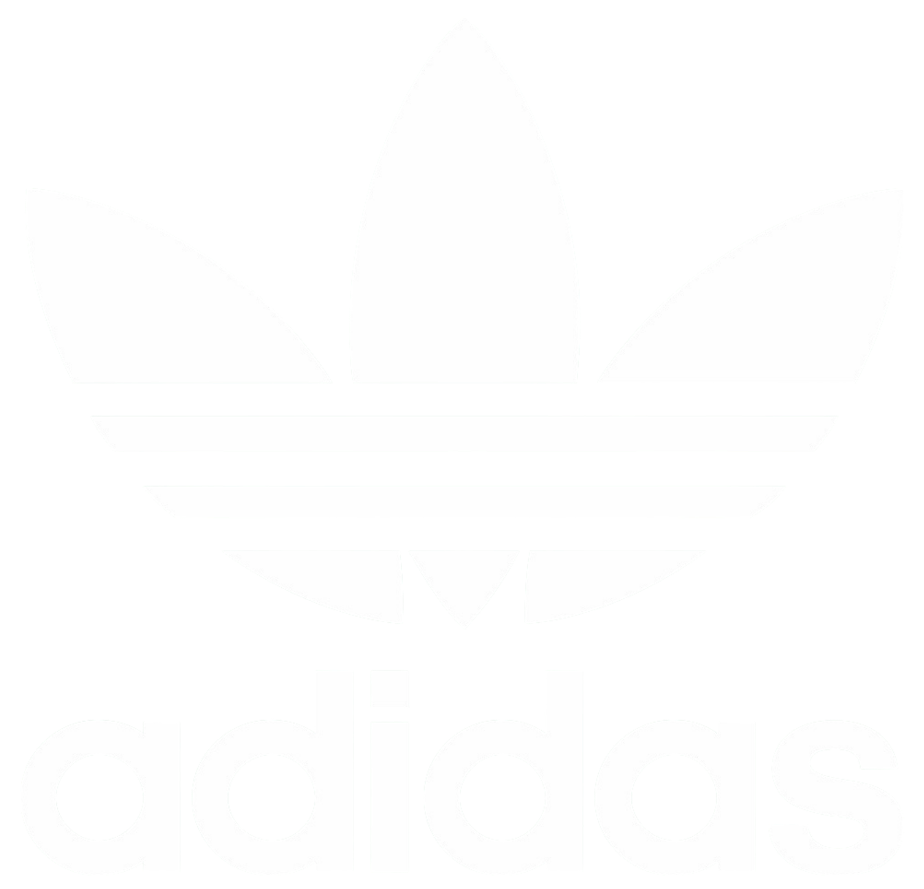 White Adidas Trefoil logo with text on a transparent background.