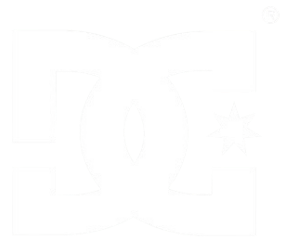 White DC Shoes logo with two interlocked D and C letters and a star on a transparent background.