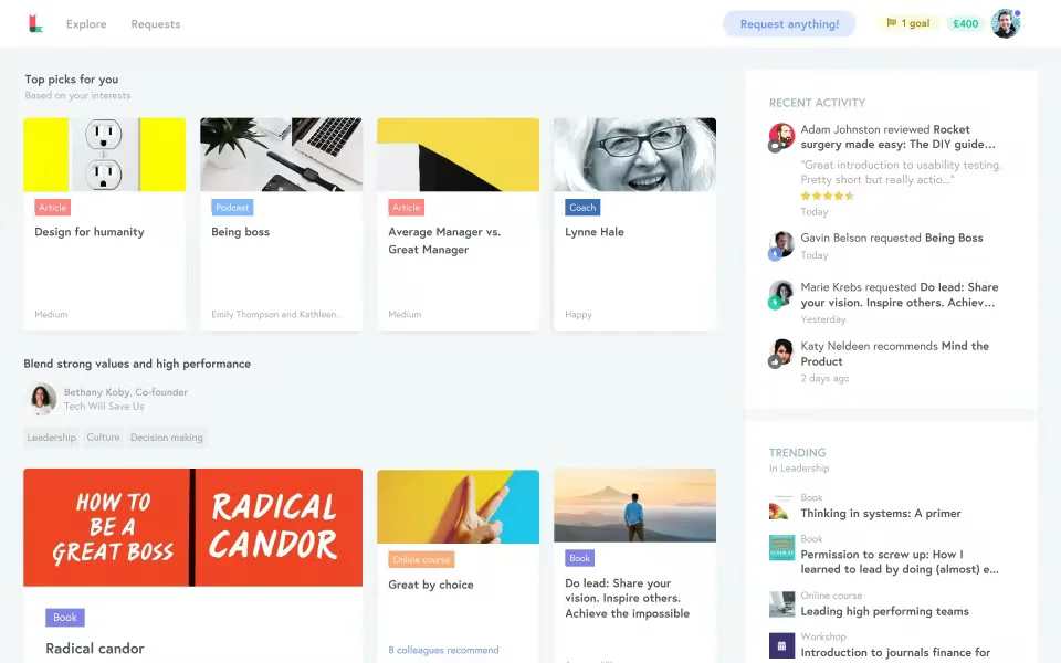 Screenshot of the Learnerbly UI