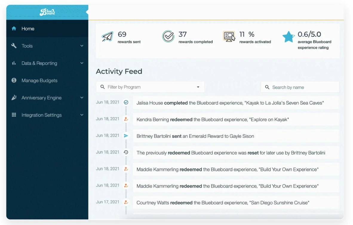 Screenshot of the Blueboard UI