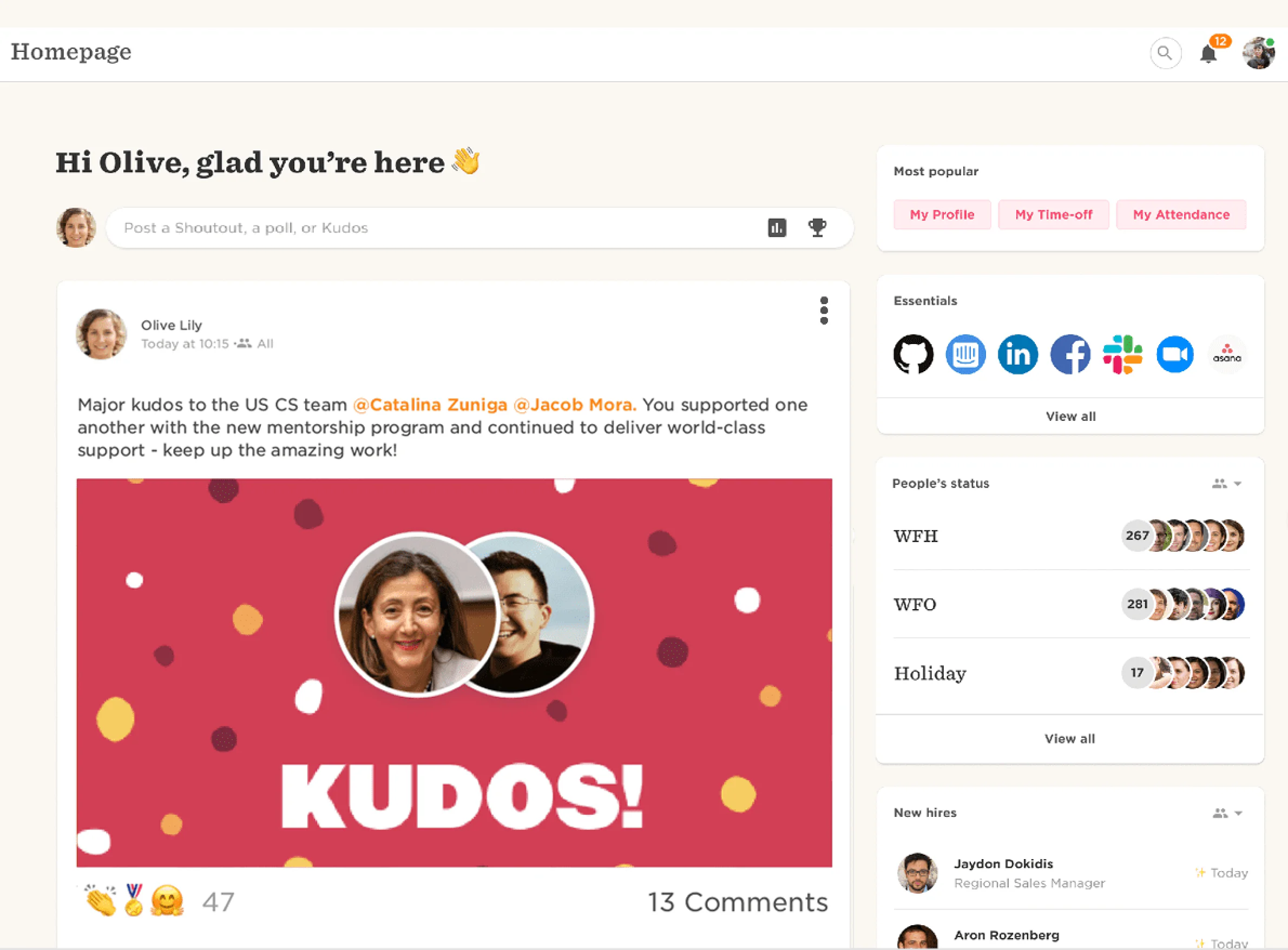 Screenshot of the Hibob UI.