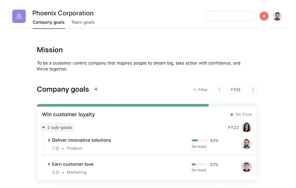 Screenshot of the Asana UI