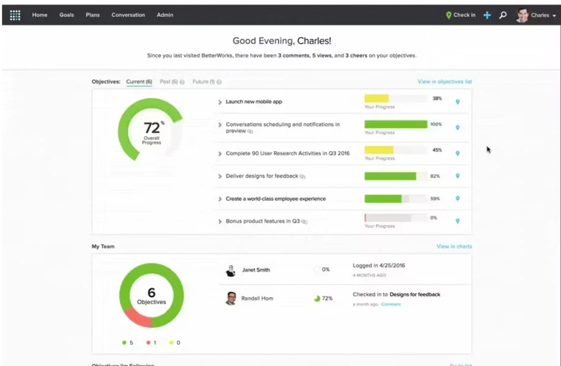 Screenshot of the Betterworks UI.