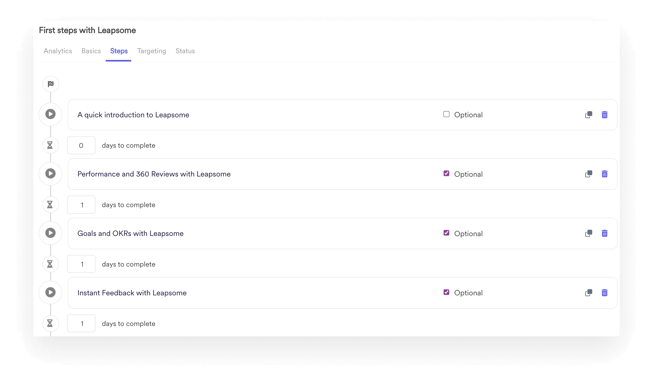 Screenshot of Leapsome Learning tool for setting up learning schedules