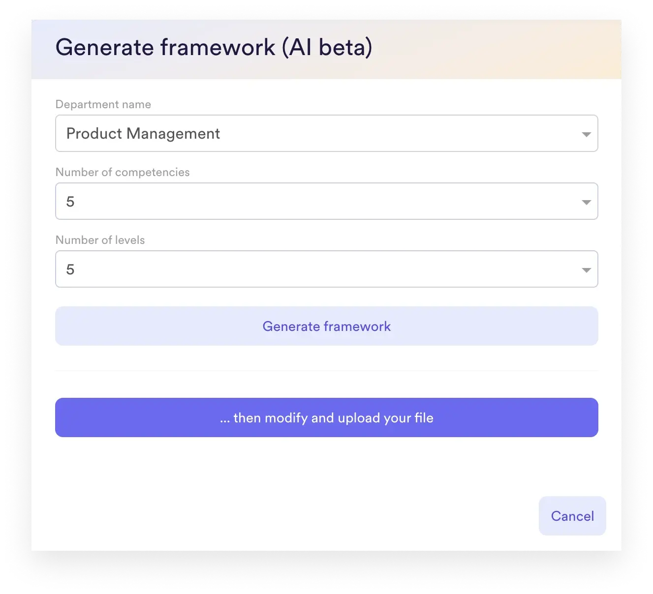 A screenshot of Leapsome AI's competency framework generator.