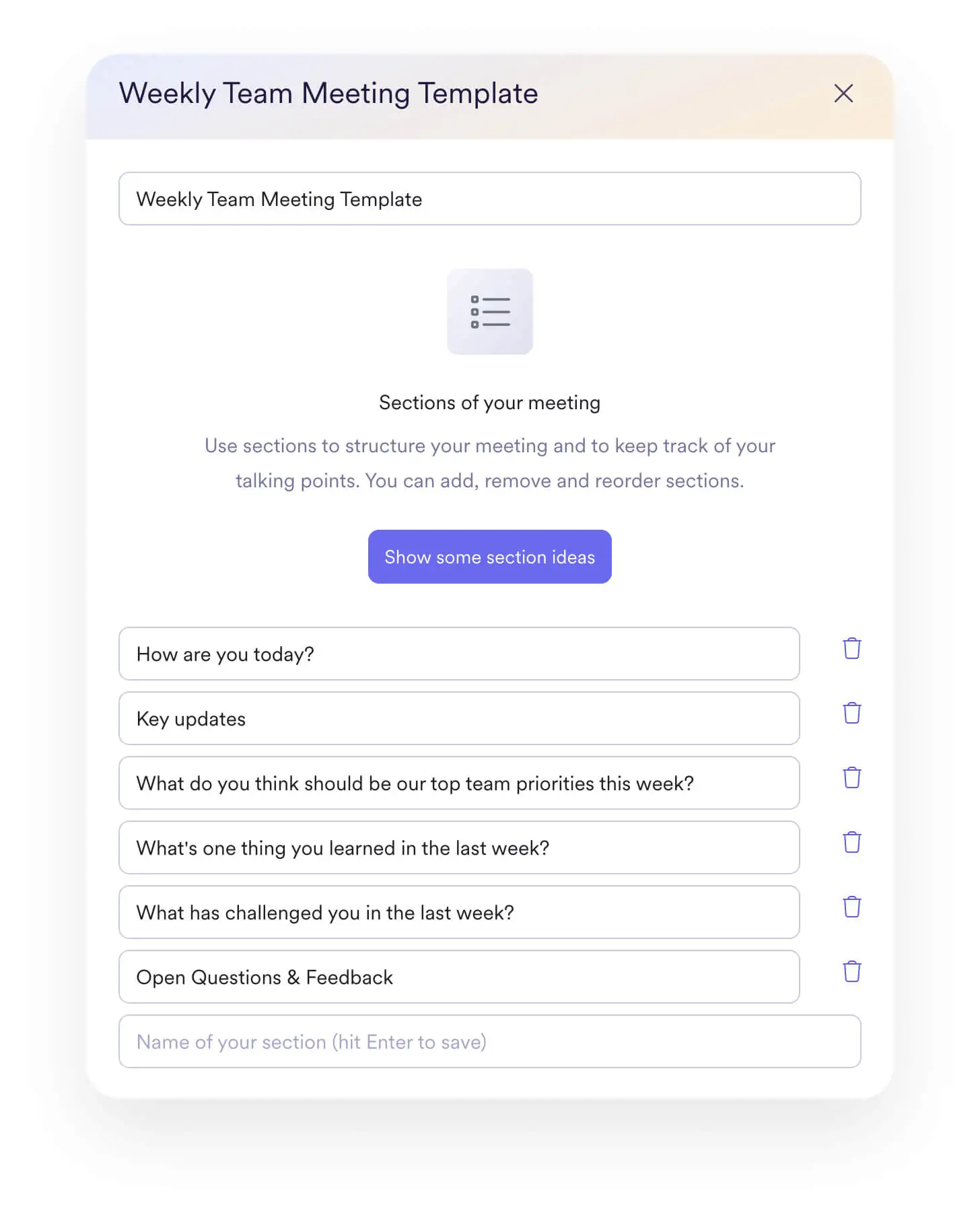 A screenshot of an interface from Leapsome Meetings.