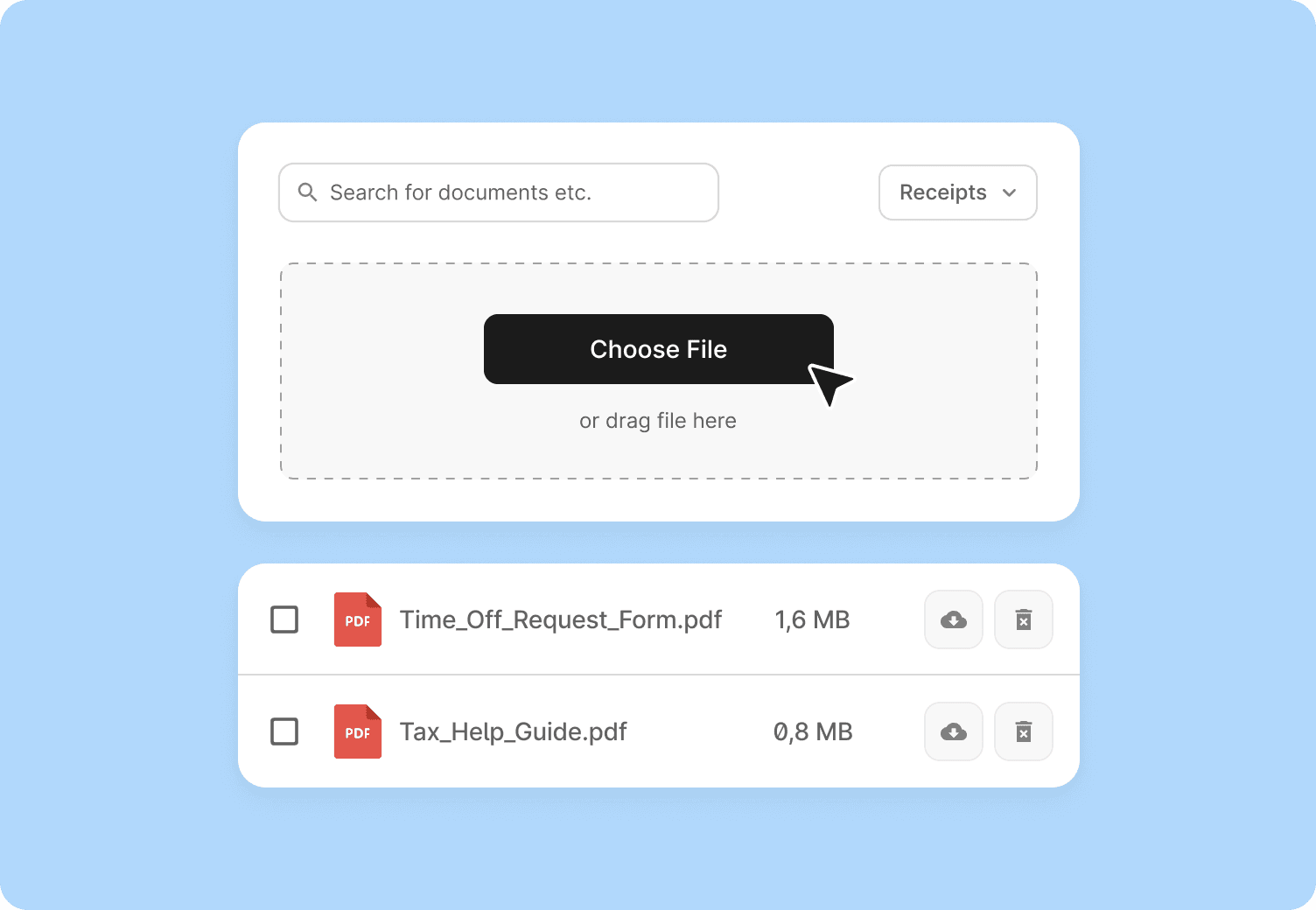 A graphic displaying Deel's employee file management interface.