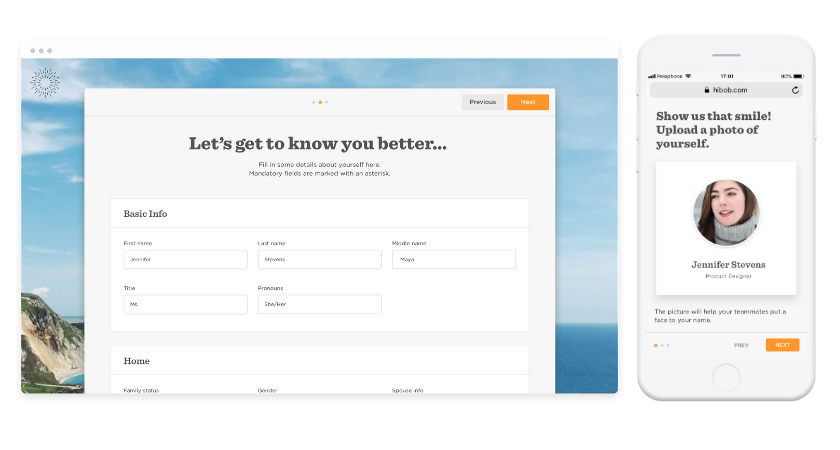 A screenshot of a dashboard and mobile app interface showcasing onboarding software, designed for user-friendly navigation and accessibility.