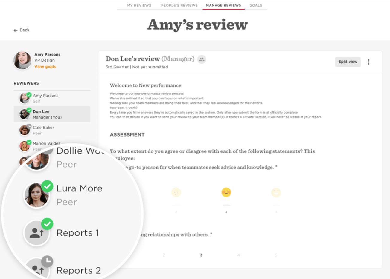 A screenshot showing how review results are displayed in HiBob.