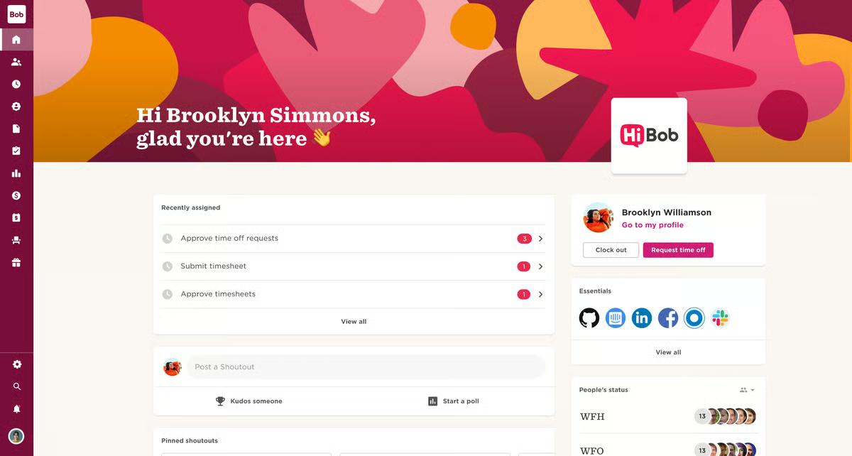 Product image screenshot of the HiBob HRIS dashboard.
