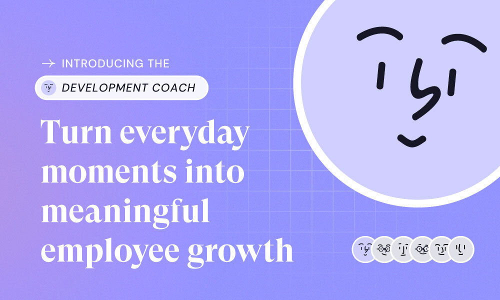 Leapsome Development Coach introduction banner — AI agent for continuous employee growth