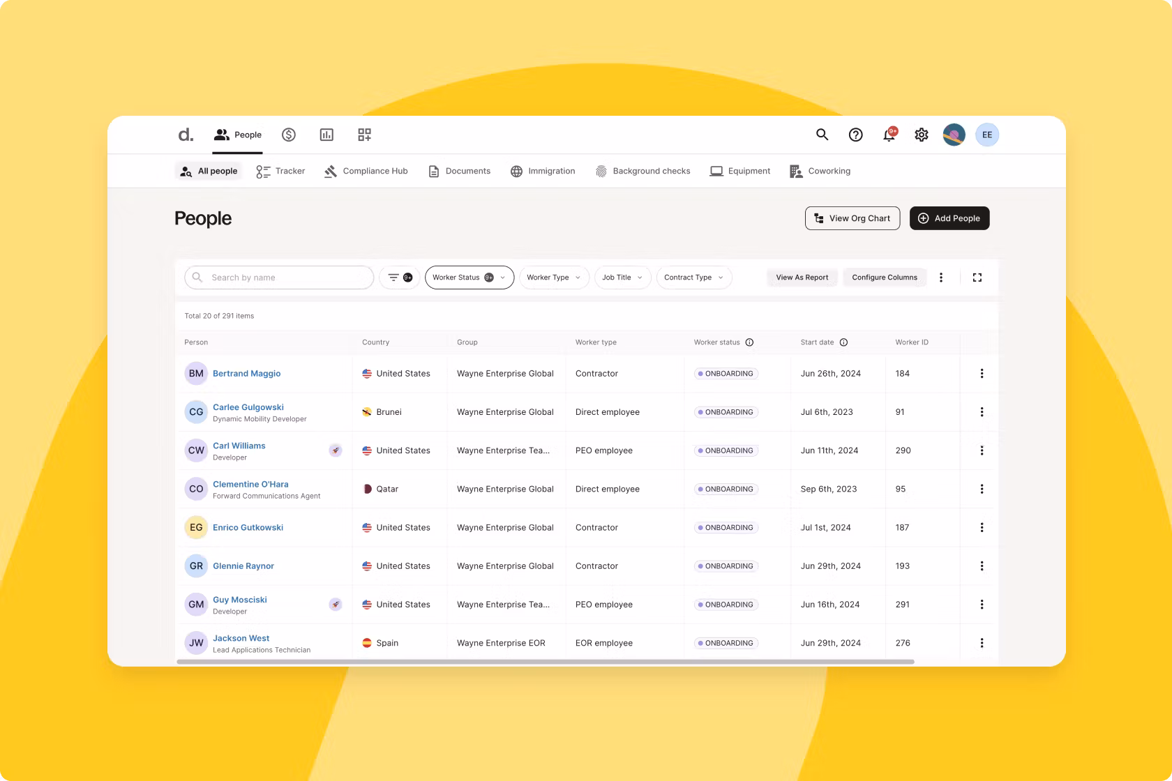Product image showing Deel's HR management platform dashboard.