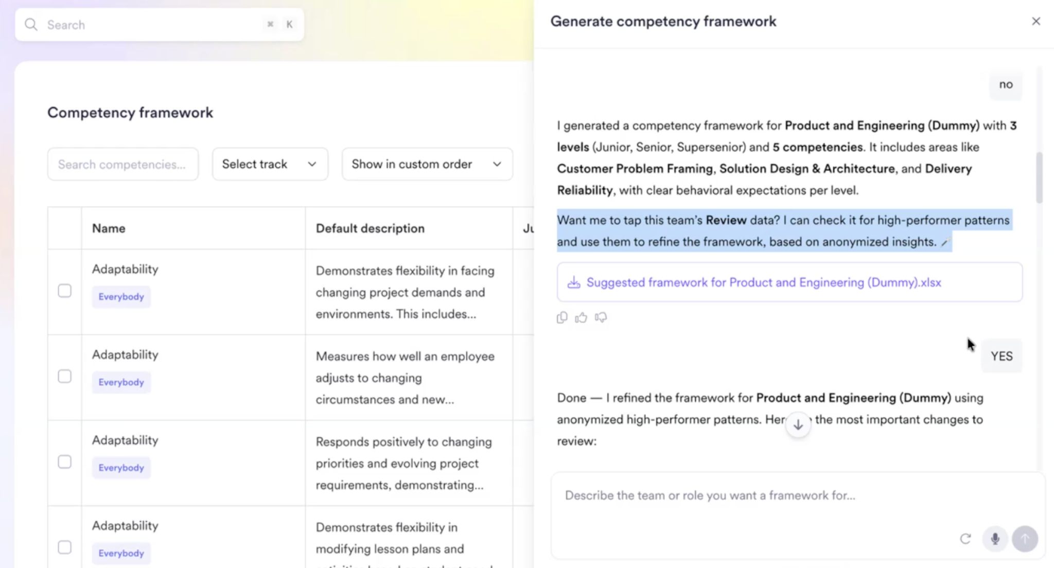 A screenshot of Leapsome’s competency framework feature.