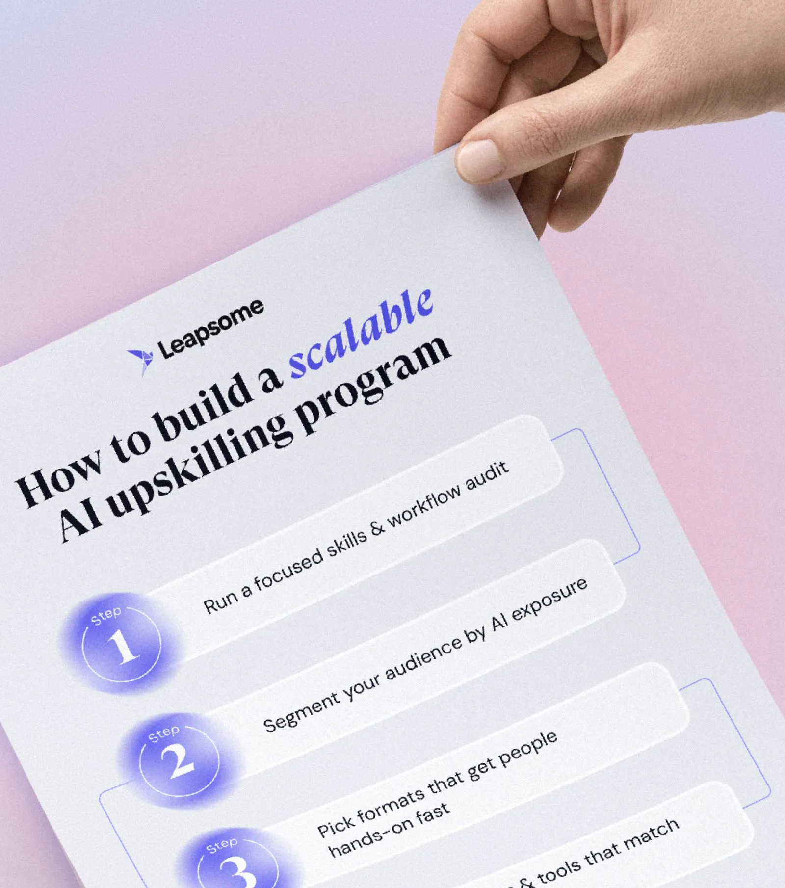 Mockup of Document: “Leapsome — How to build a scalable AI upskilling program.”