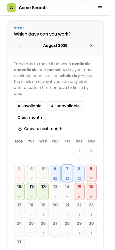 Availability calendar on a phone