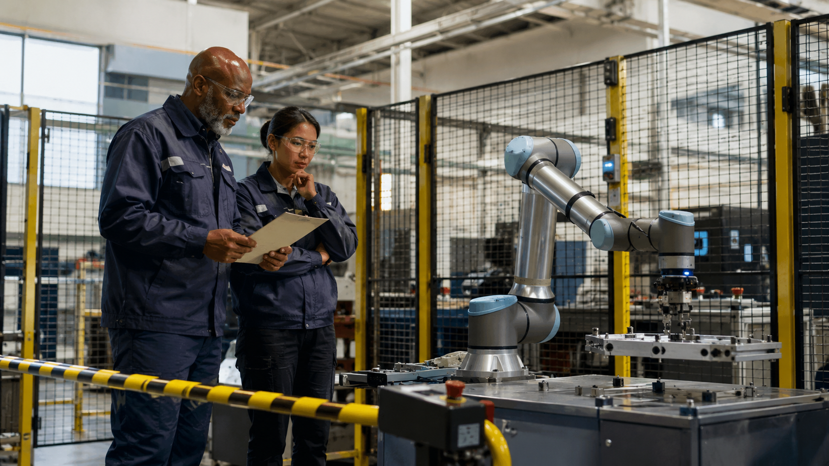 Safety and operations professionals overseeing an intelligent collaborative robot
