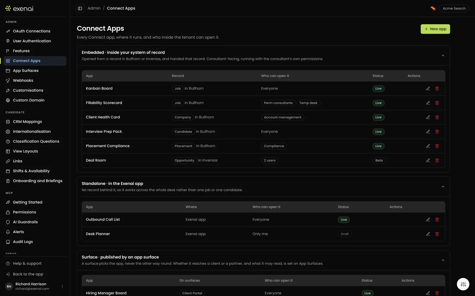 Exenai Connect - Admin - Connect Apps